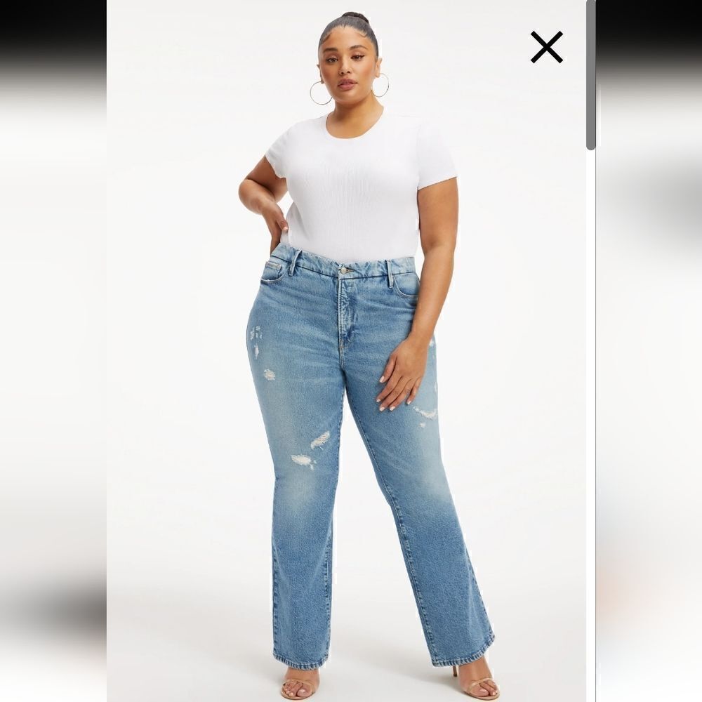 Good American Classic Bootcut Denim Blue Wash Jeans Size 14/32